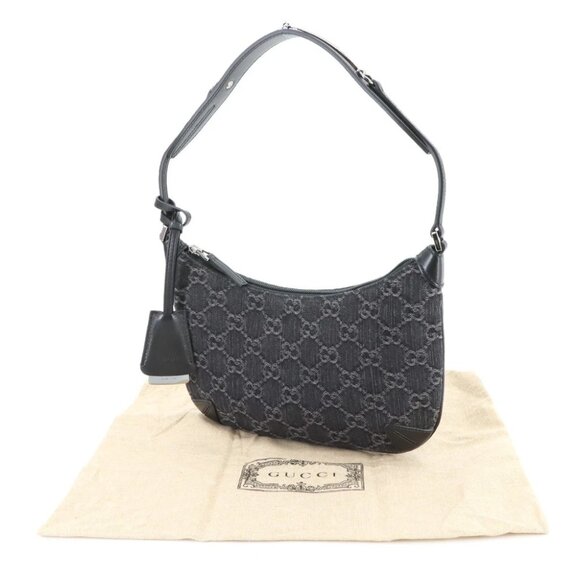 GUCCI GG Denim Horsebit Slim Small Shoulder Bag Leather Black 774719 90281997 - Picture 1 of 10